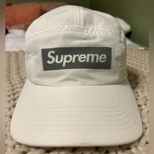 Supreme 5 Panel Hat - White with Silver Box Logo